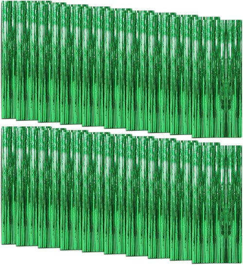 Foil Curtain Backdrop by [Brand Name] - 20 Pack Green Metallic Tinsel Fringe for Parties & Events