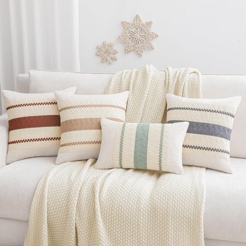 Laolitou Set of 2 Boho Throw Pillow Covers 18×18, Rustic Farmhouse Cotton Linen Soft Sage Green Decorative Pillow Cover for Living Room Sofa Bedroom Couch Cushions Home Decor