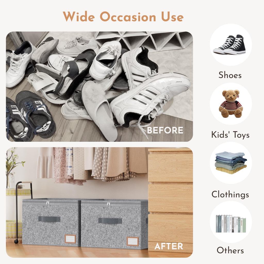 PENGLONG Adjustable Storage Bins for Closet, Wardrobe Clothes Organizer, Shoe Bin, Shoe Organizer, Toys, Closet Storage Solution with Clear Window (PP Board Grey 24Pairs, 24Pairs)