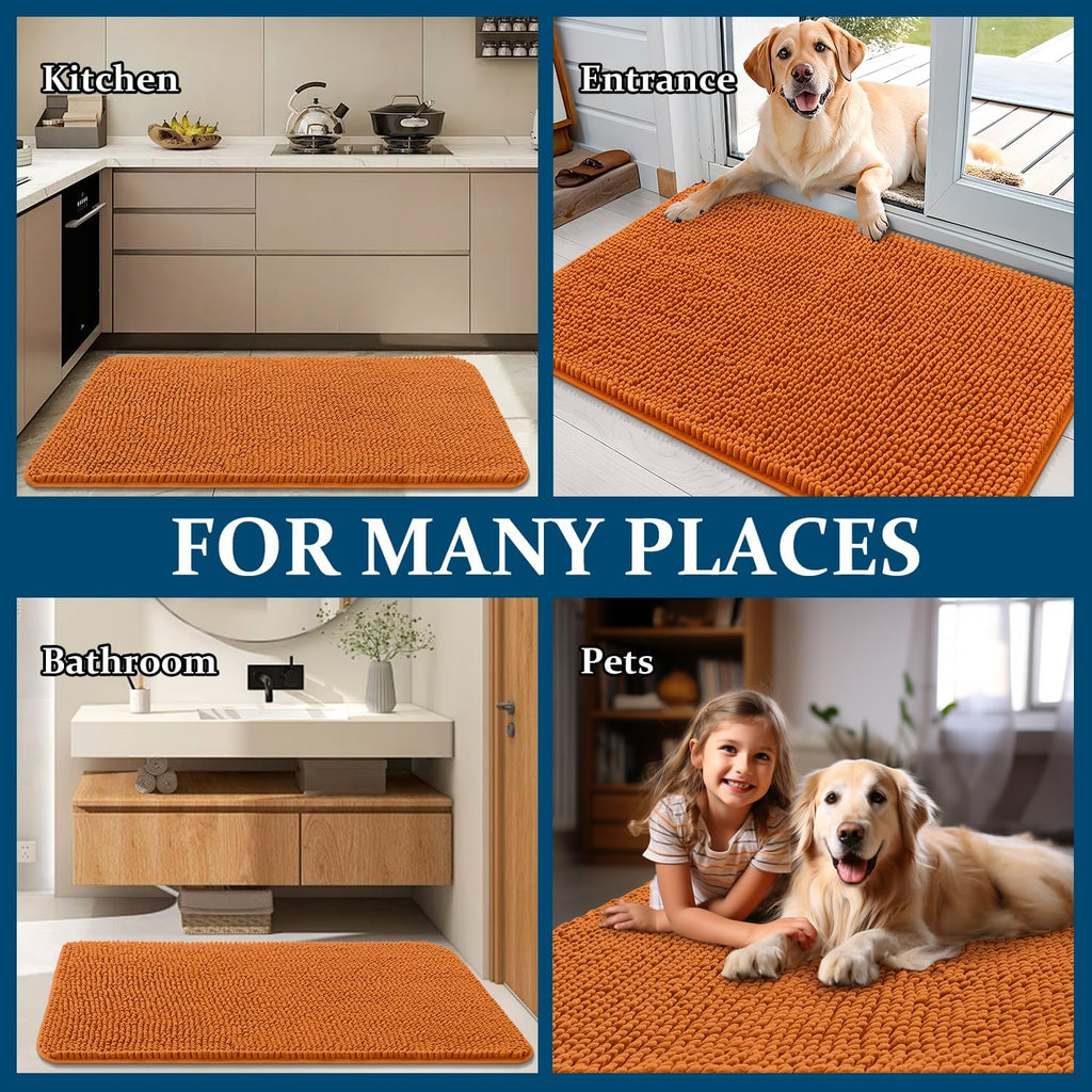 OLANLY Dog Door Mat - Absorbent Non-Slip Chenille Mat for Muddy Paws | 70x46, Quick Dry, Indoor Entryway Carpet in Clay