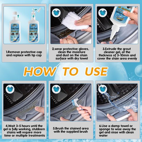 Mold Stain Remover Gel, Front Load Washer Mold Remover for Washing Machine Gasket Rubber Seal Home Stain Cleaner Gel for Grout Caulk, Bathroom, Shower, Bathtub, Refrigerator Cleaning Solution 10 Fl Oz
