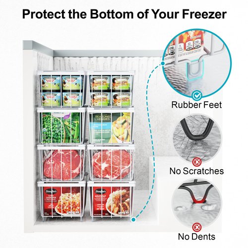 iSPECLE Chest Freezer Organizer Bins - Fits 7 Cu.Ft Deep Freezer, 6 Pack Stackable Wire Baskets(14.7" Length), Heavy Duty Coated Freezer Organizer, Rust Resistant for Frozen Food Sorting, White