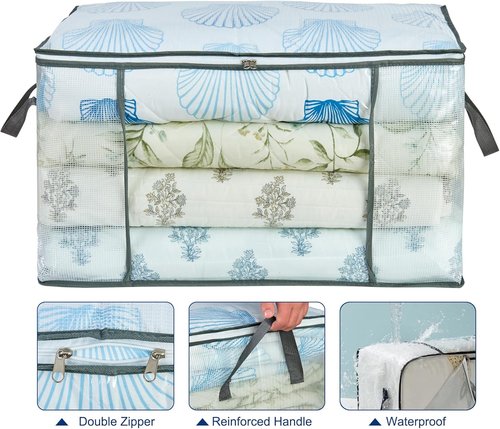 MKOKYD 80L Clear Storage Bag - Foldable Organizer for Clothes, Blankets & Comforters | Sturdy Handles & Zippers