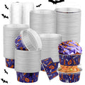 Teenyyou 100 Pcs Halloween Mini Aluminum Foil Cupcake Baking Cups with Lids 5 oz Baking Liner Cups Cupcake Containers Pans or Halloween Party Wedding Birthday Party (Round)