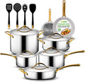 NutriChef 16-Piece Stainless Steel Kitchenware Set - Non-Stick Pots, Pans & Nylon Utensils
