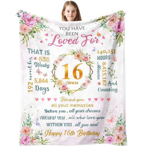 Nucleotech Sweet 16 Gifts for Girls, Gifts for 16 Year Old Girl, 16th Birthday Gift for Girls, Sweet Sixteen Year Old Girl Birthday Gift Idea, Present for 16 Yr Old Throw Blanket 60"x50"