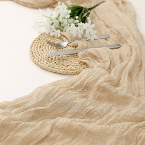 DOLOPL Beige Cheesecloth Table Runner - 13.3ft Boho Rustic Sheer Design for Weddings & Parties