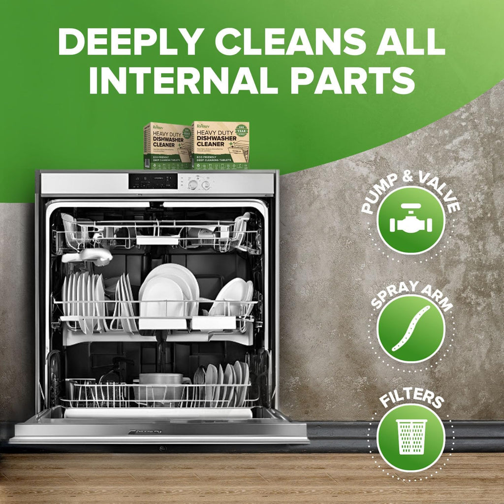 Renuv® Dishwasher Cleaner Tablets - Heavy Duty Deodorizer & Descaler for Hard Water Marks | 12-Tab Supply