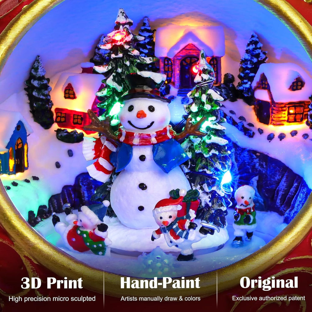 Priddop Christmas Village Scene - Animated Rotating Snowman with LED Lights & Music | USB/Battery Collectible Figurine