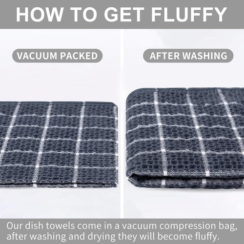 Homaxy 100% Cotton Dish Cloths, 6 Pack-12 X 12 Inches, Check Design Waffle Weave Dish Rags for Washing Dishes, Ultra Absorbent and Fast Drying Dishcloths, Grey