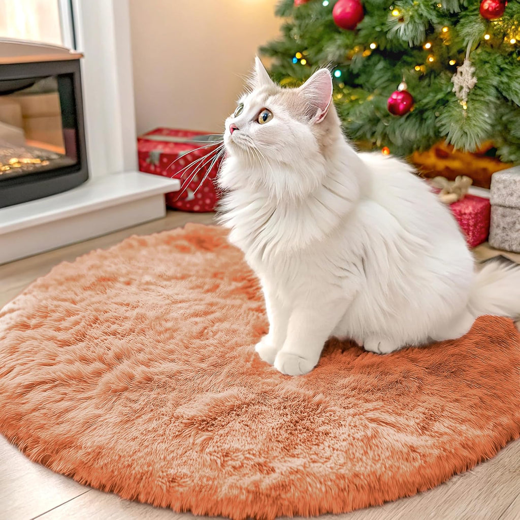 OLANLY Round Area Rug - Soft Muted Orange Shaggy Carpet, 2 ft Circle for Bedroom & Living Room Decor