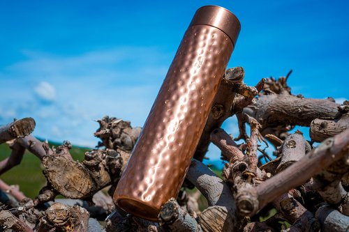 Copper Water Bottle - 34oz Hammered Vintage Modern Design - A Handcrafted Ayurvedic Pure Copper Vessel For Drinking - Drink More Water, Lower Your Sugar Intake And Enjoy The Health Benefits