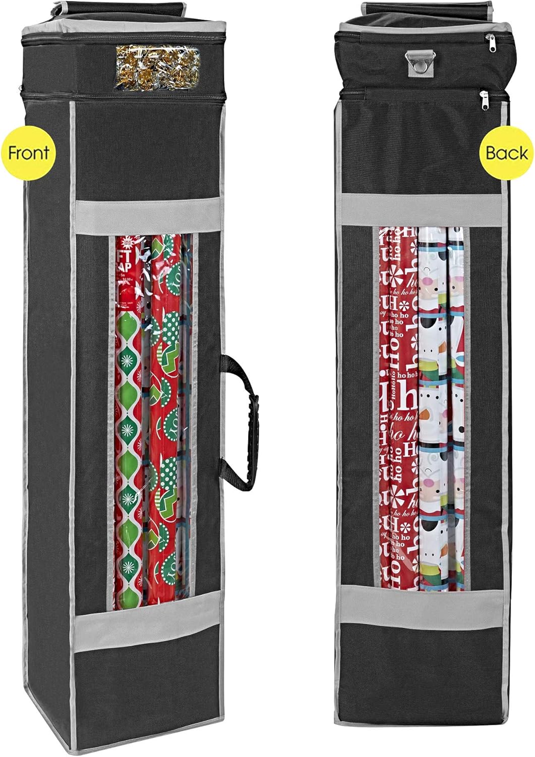 ProPik Holiday Wrapping Paper Storage Organizer Bag - Heavy Duty with Clear Window, 47" x 10" x 10", Black