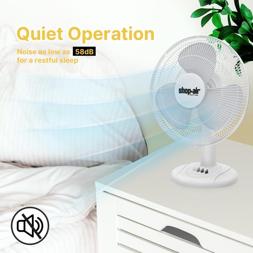 Shop-Air 16" Oscillating Table Fan, 3 Speeds, High-Velocity, Quiet & Powerful Air Circulation, 70° Adjustable Head Tilt,Ideal for Home, Bedroom or Office, White
