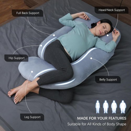 MOON PARK Pregnancy Pillow - 57-Inch U-Shaped Full Body Maternity Support for Back, Legs, Belly - Grey