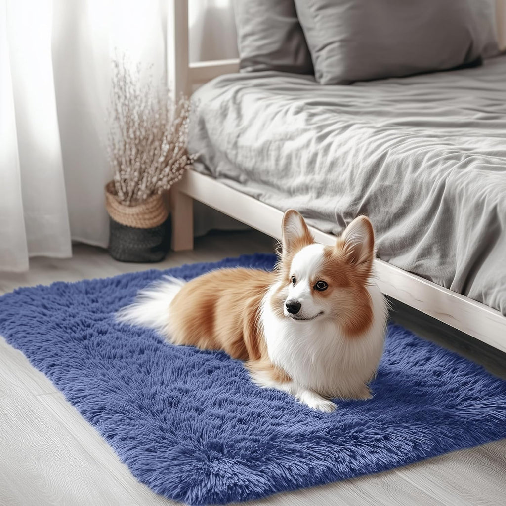 OLANLY Soft Fluffy Shaggy Bedside Rug - Machine Washable Indoor Carpet for Kids | Denim Blue, 2x3 ft