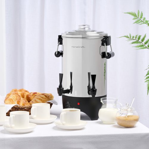 HomeCraft 45-Cup Coffee Urn and Hot Beverage Dispenser with Double Dripless Faucet, Quick-Brewing, Stainless Steel