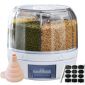 WYSYZJJ Rotating grain distributor, 6-grid large rice storage container for storing rice, beans and cat food, sealed and moisture-proof, large size.