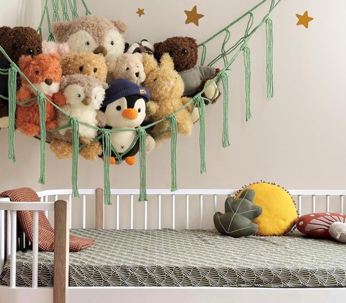 Mirolam Stuffed Animal Hammock - Corner Net Toy Storage Organizer in Matcha Green for Bedroom & Nursery Decor