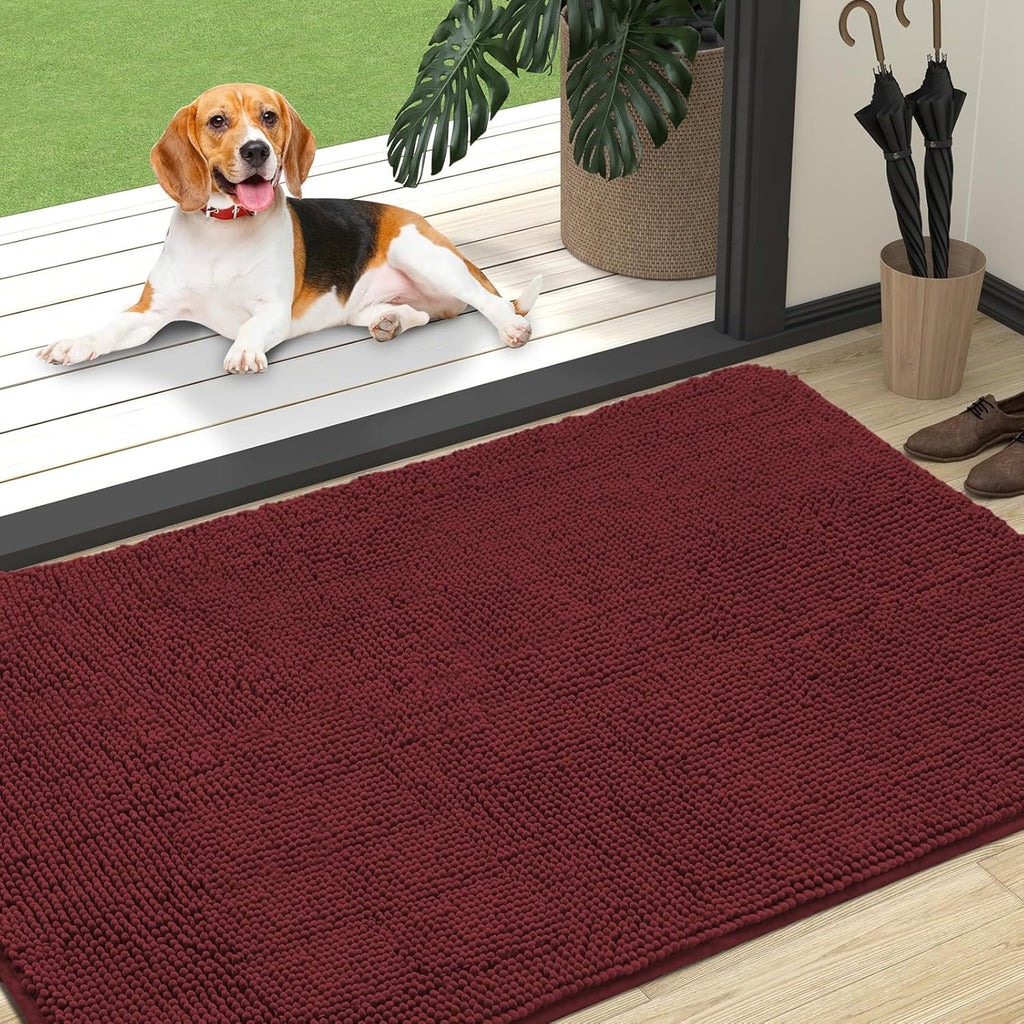 OLANLY Dog Door Mat - Absorbent Non-Slip Mud Mat for Muddy Paws | 47x32, Quick Dry Chenille, Caramel Russet