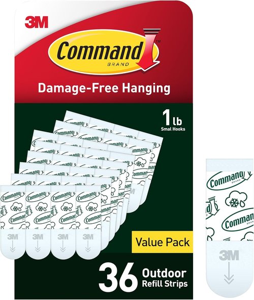 Command All Weather Foam Replacement Strips - 36 Durable Strips for Reusable Small Hooks