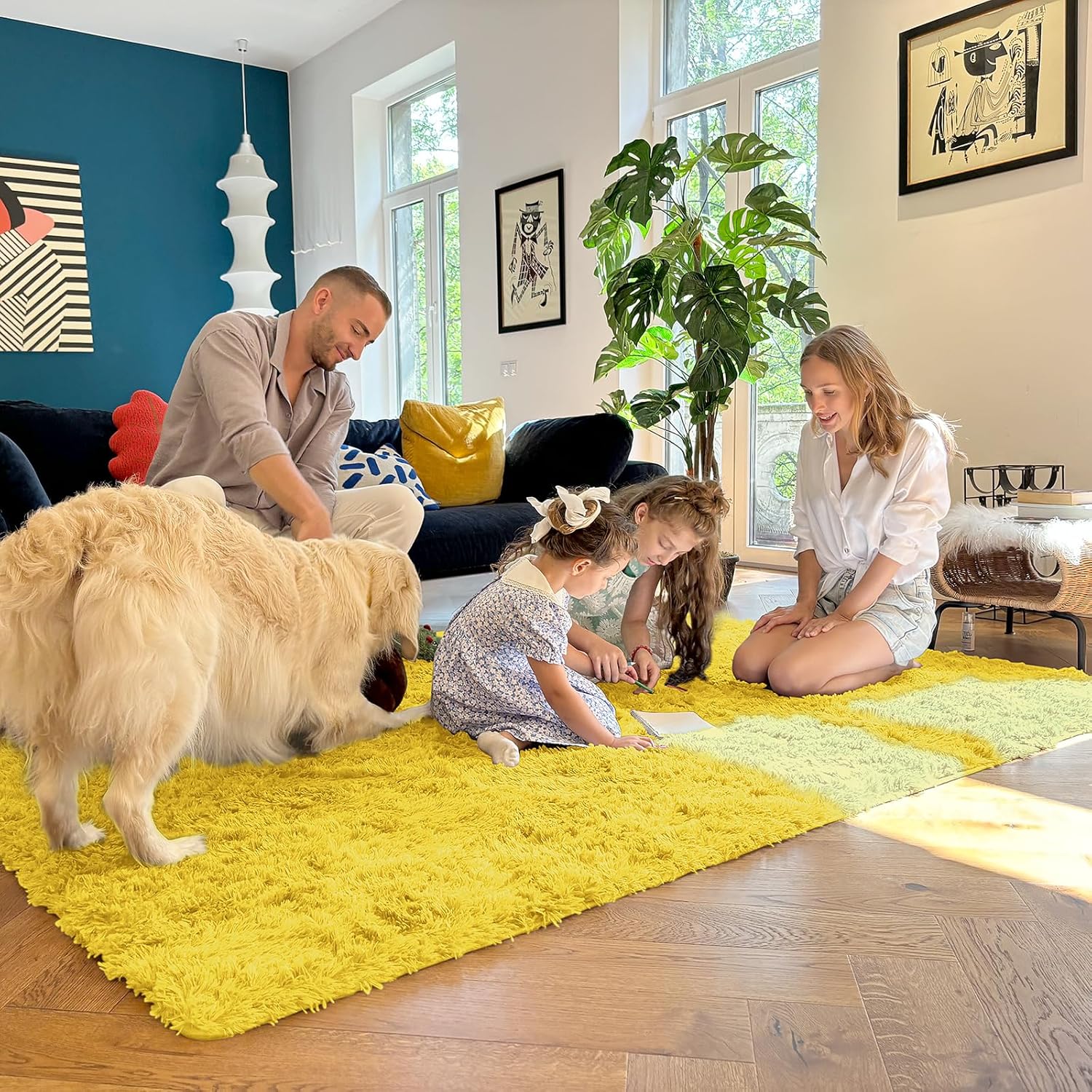 OLANLY 6x9 Machine Washable Area Rug - Soft Fluffy Shaggy Carpet for Living Room & Bedroom | Yellow