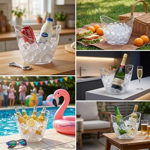 2 Pack Ice Bucket - 4L Clear Acrylic Ice Buckets for Parties, Mimosa Bar Supplies Beverage Tub for Champagne Beer Sparkling Wine Cocktails