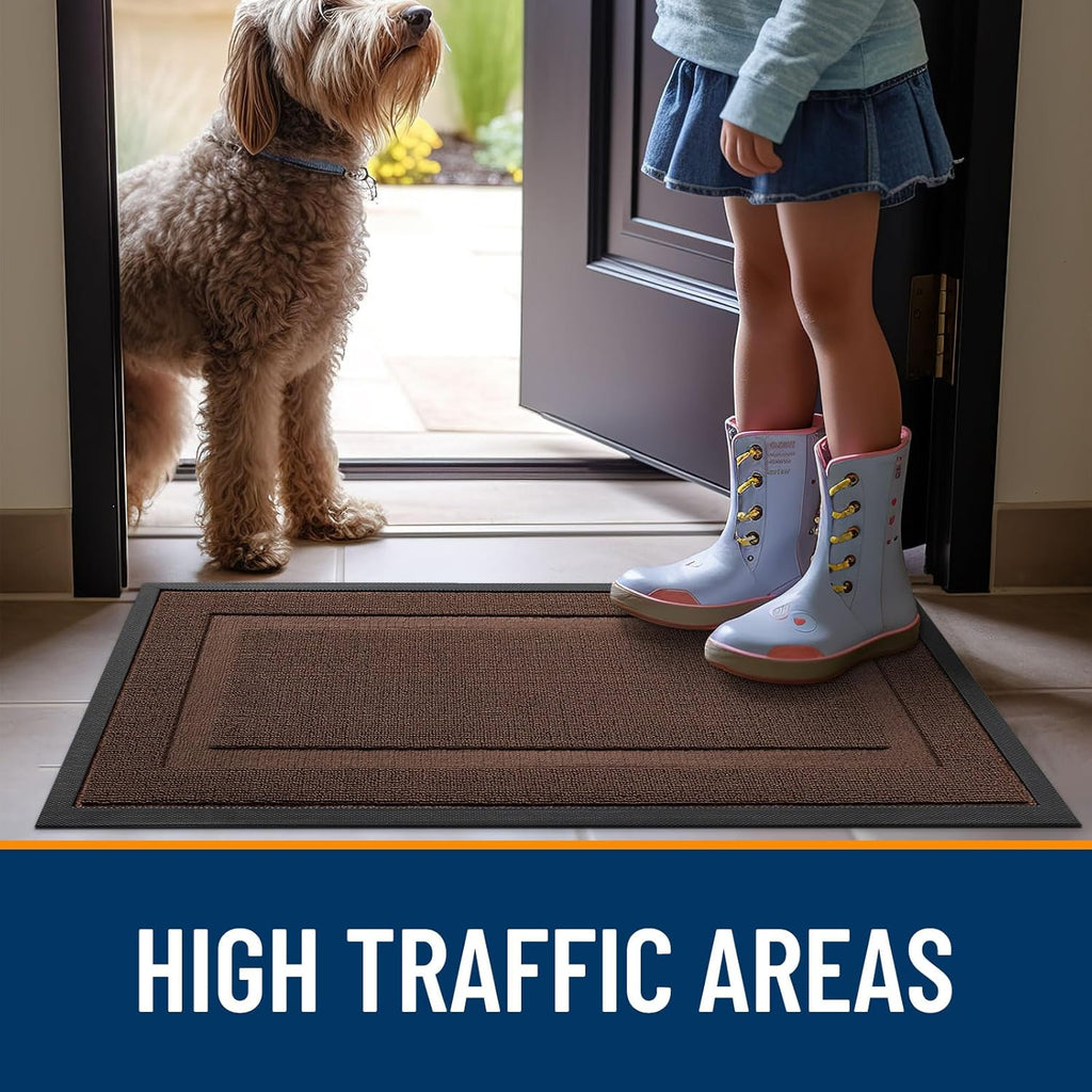 OLANLY Waterproof All-Season Front Door Mat - Sturdy Natural Rubber, Easy Clean | 47x32, Chocolate Brown