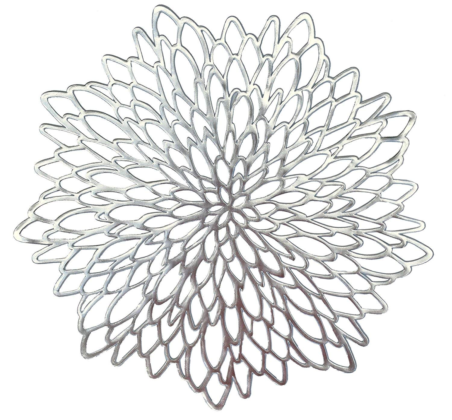 Occasions 40 Pieces Pack Pressed Vinyl Metallic Placemats/Wedding Accent Centerpiece Placemat (Silver Leaf)