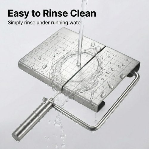 Cheese Slicer Board with Wire, Stainless Steel Cheese Cutter with Measuring Grid, Adjustable Thickness for Cheese & Butter, Includes 5 Replacement Wires