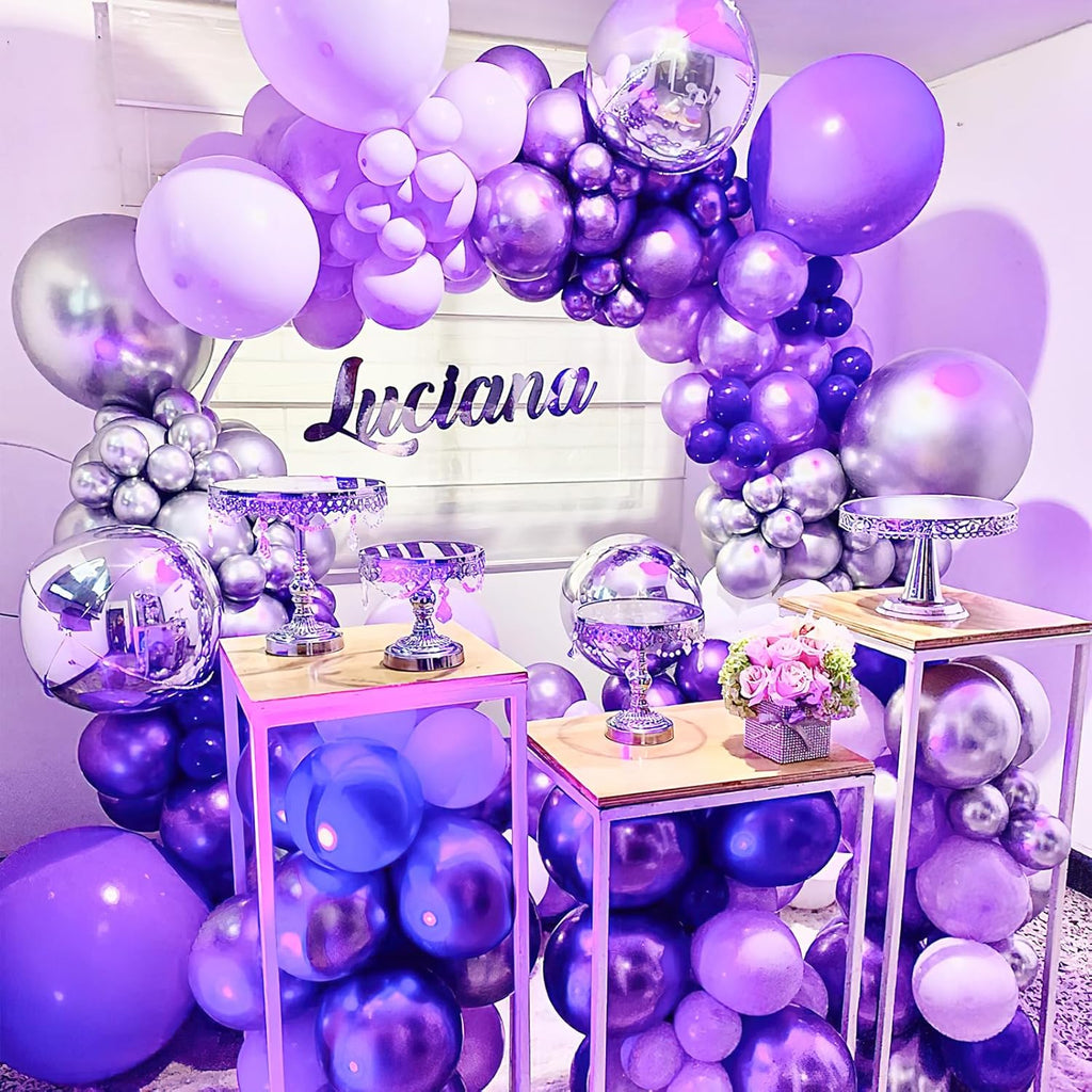 PartyWoo Metallic Purple Balloons - 100pcs Chrome Purple Balloon Arch Kit for Graduation & Birthday Celebrations | 18", 12", 10", 5" Sizes