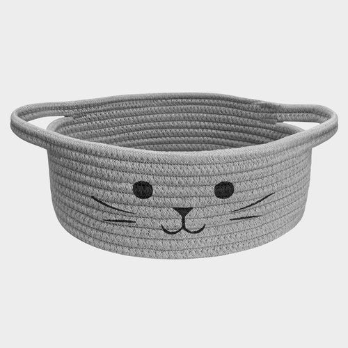 BYLSSNUK 9.8" x 4" Small Cat Toy Basket - Gift Baskets Empty for Baby Shower Baby Baskets for Nursery Cute Woven Rope Storage Basket for Home Decor, Cat Pet toy box, Grey Easter basket, 1Pack