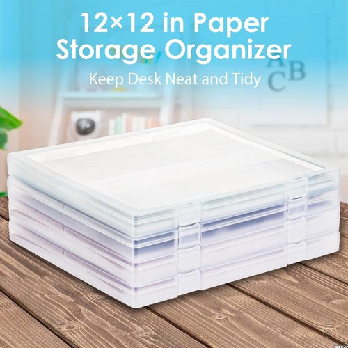 CraftGenes Scrapbook Paper Storage - 4 Pack Stackable Organizers with U-Shaped Locking Mechanism | Ideal for Home, Office & School