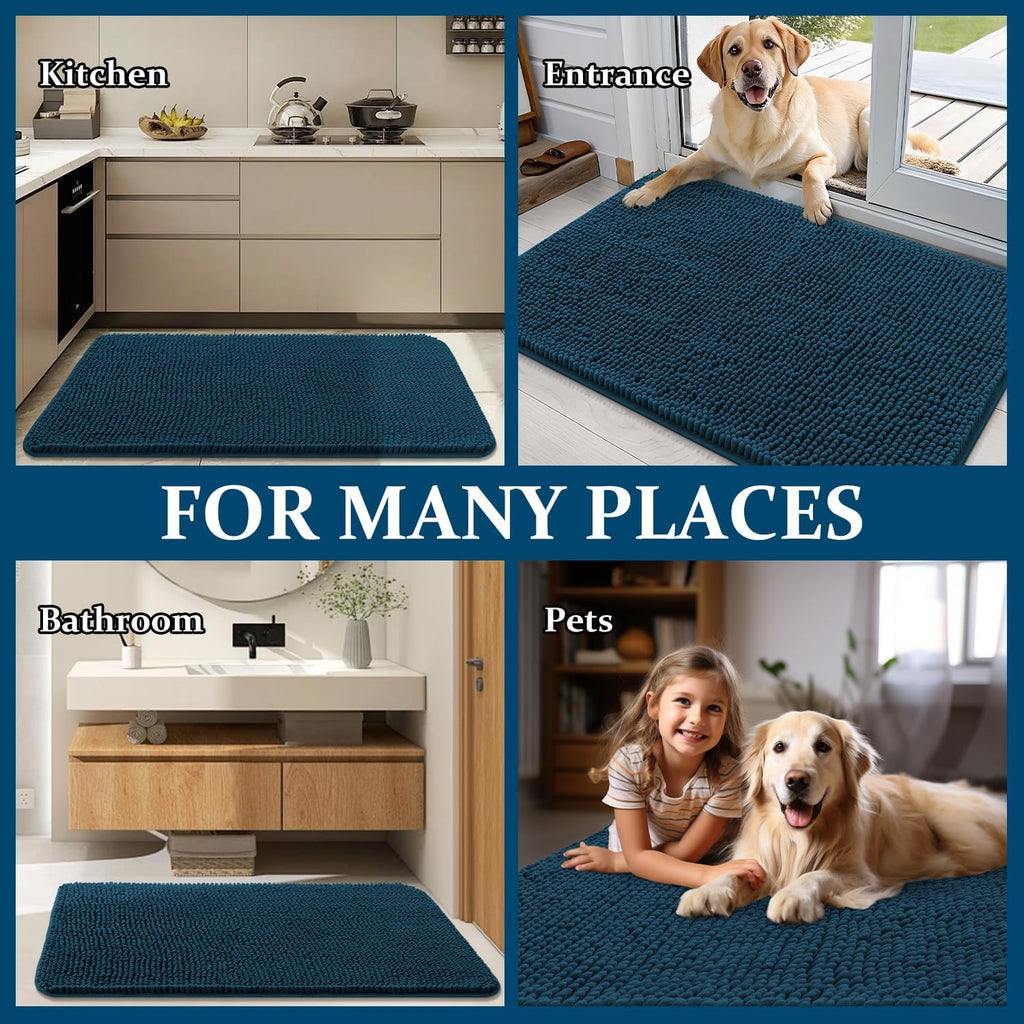 OLANLY Dog Door Mat - Absorbent Non-Slip Indoor Carpet for Muddy Paws | 24x16 Atlantic Blue