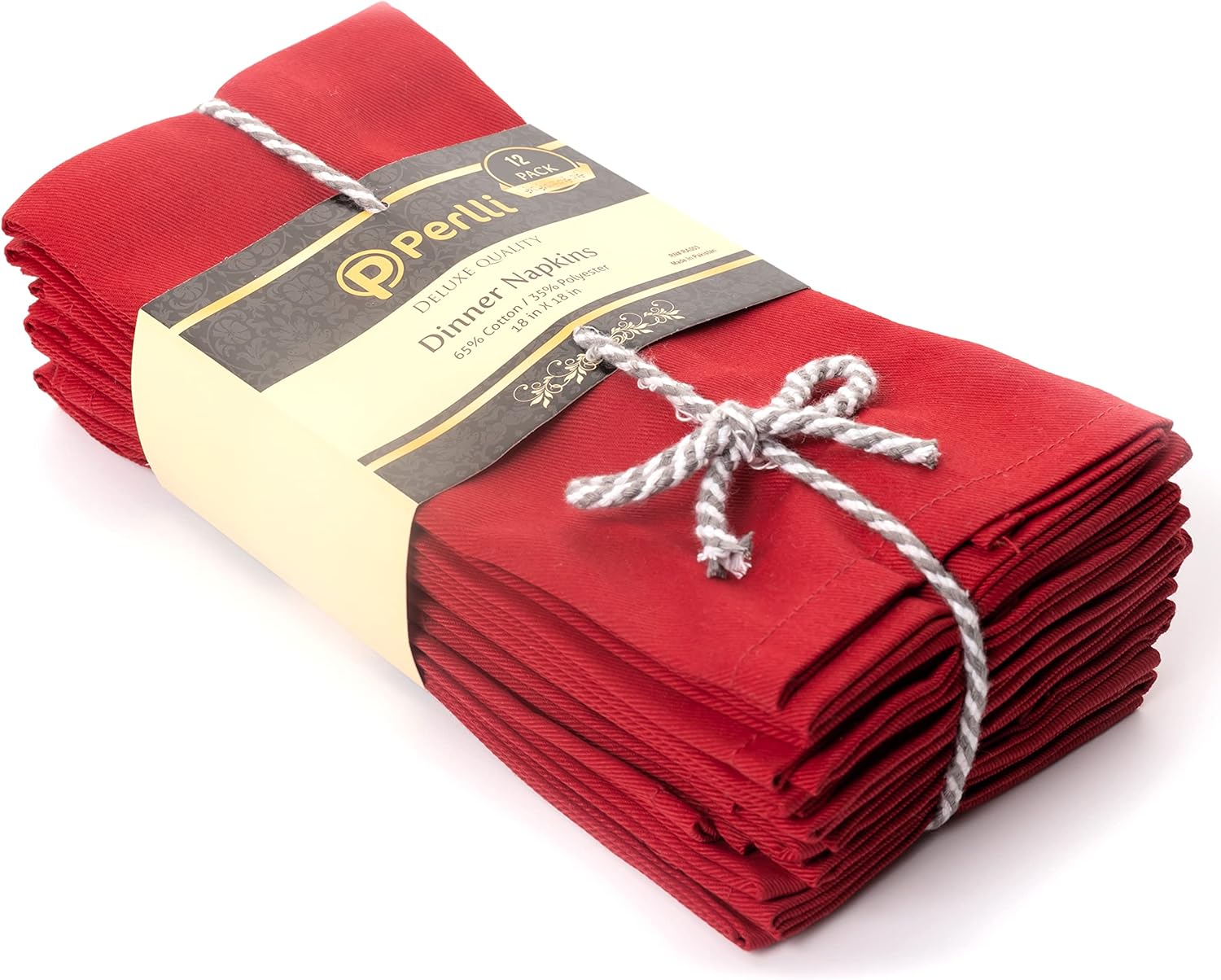 PERLLI Christmas Red Cloth Dinner Napkins - 12 Pack, 18x18 Inches, Soft Cotton Blend, Washable & Reusable