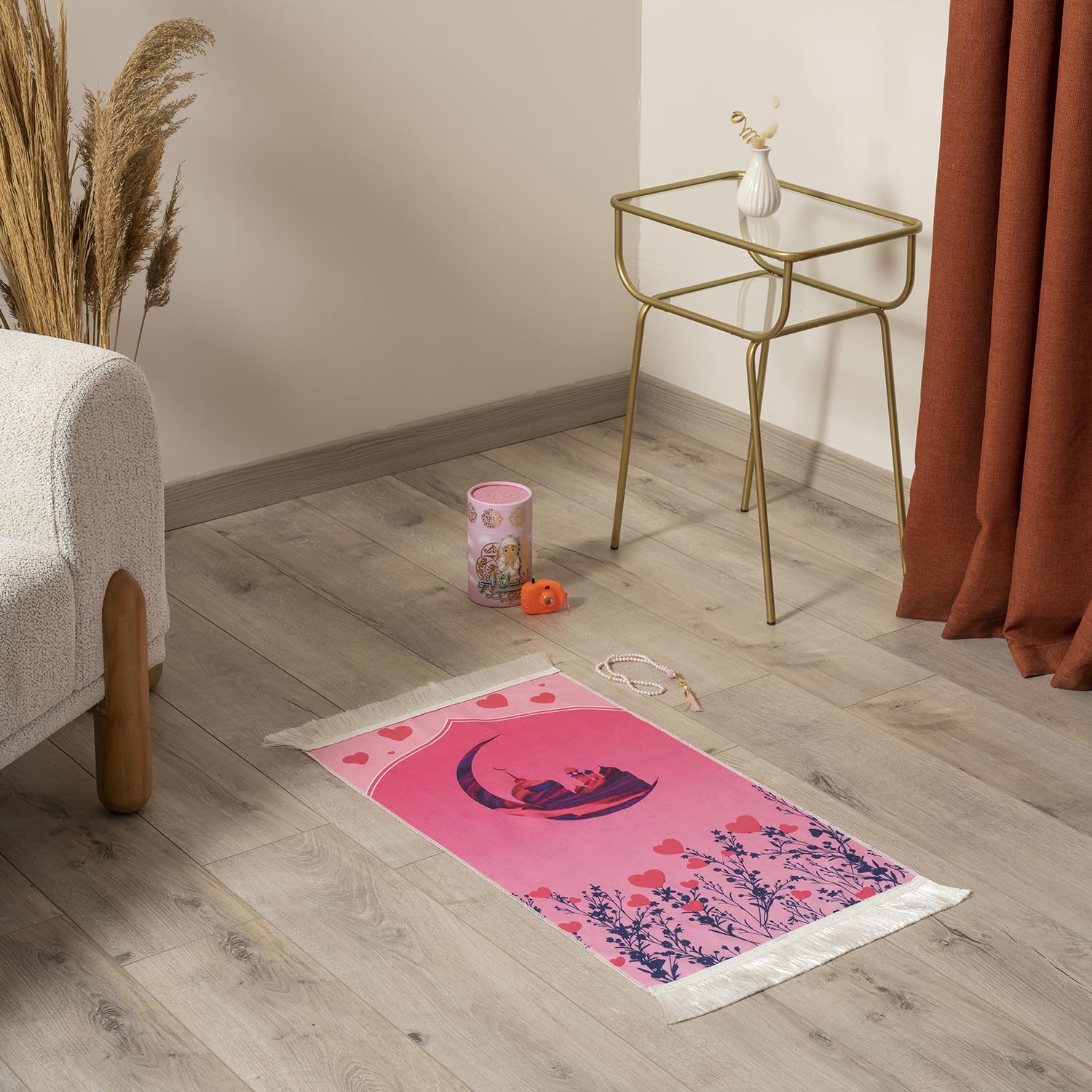 HSR Kids Prayer Mat Muslim with Islam Prayer Beads - Islamic Gifts with Toy Camera, Travel Prayer Mat for Kids Prayer Rug with Box, Portable Prayer Matt Islam, Pink