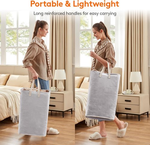 Lifewit Laundry Basket - 80L Collapsible Hamper with Reinforced Handles | Waterproof Grey Design