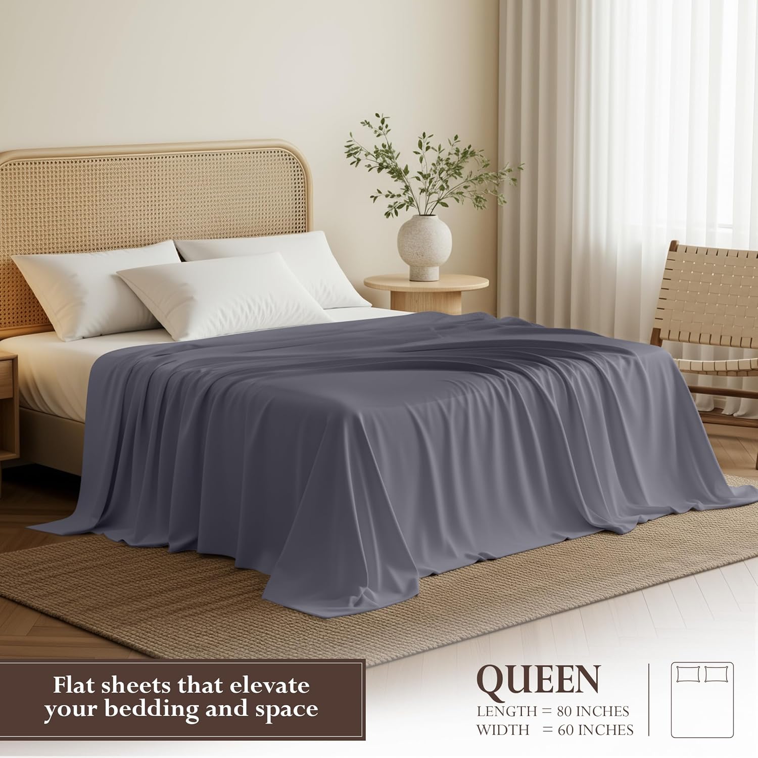 Utopia Bedding Flat Sheet - Soft Brushed Microfiber - Queen Size, Grey - Fade & Shrinkage Resistant