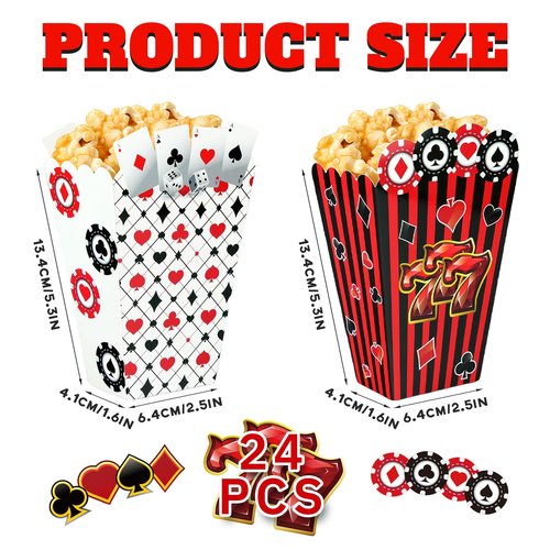 Las Vegas Popcorn Box 24 Pieces Casino Themed Birthday Party Popcorn Gift Box Poker Themed Birthday Decoration Kids Boys Girls Party Supplies