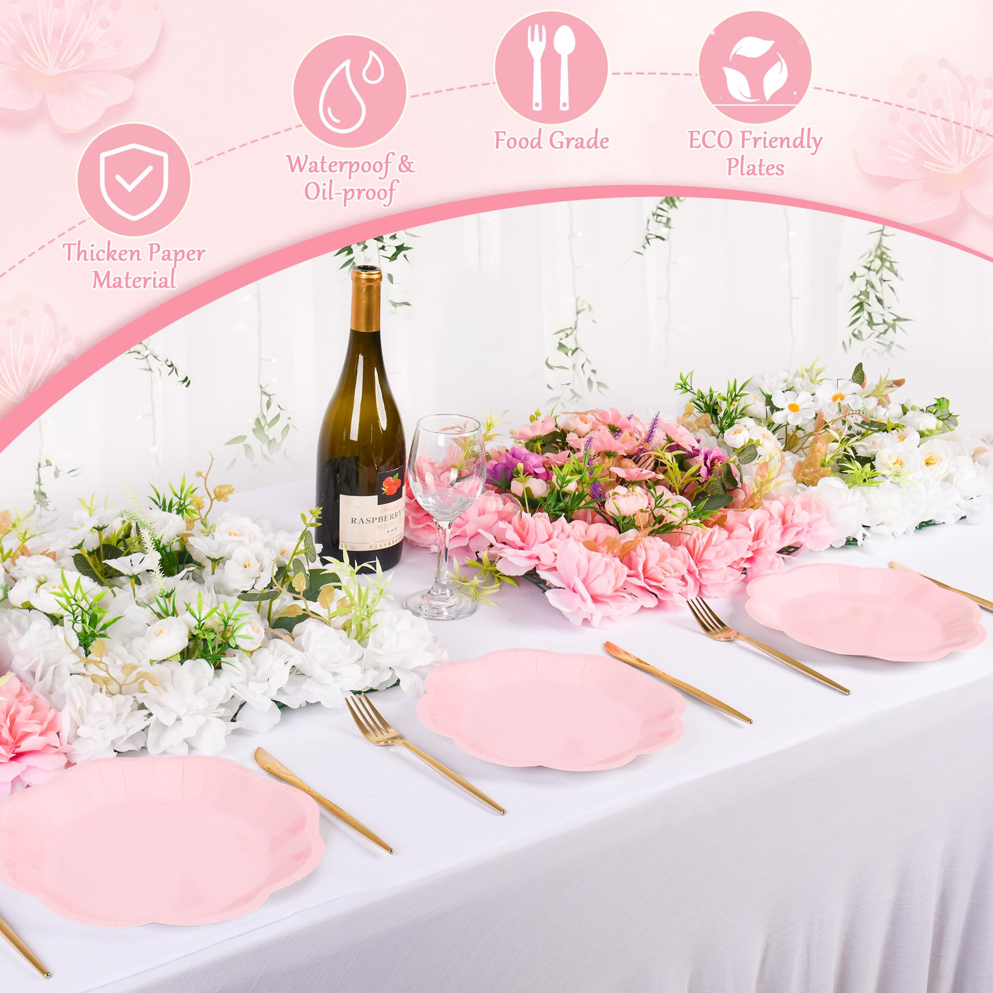 ZUQMZUQ 30 Pcs Light Pink Paper Plates - 9 Inch Pink Scalloped Dessert Plates Disposable Light Pink Birthday Party Supplies Dinner Plates for Wedding Valentine's Day Baby Shower