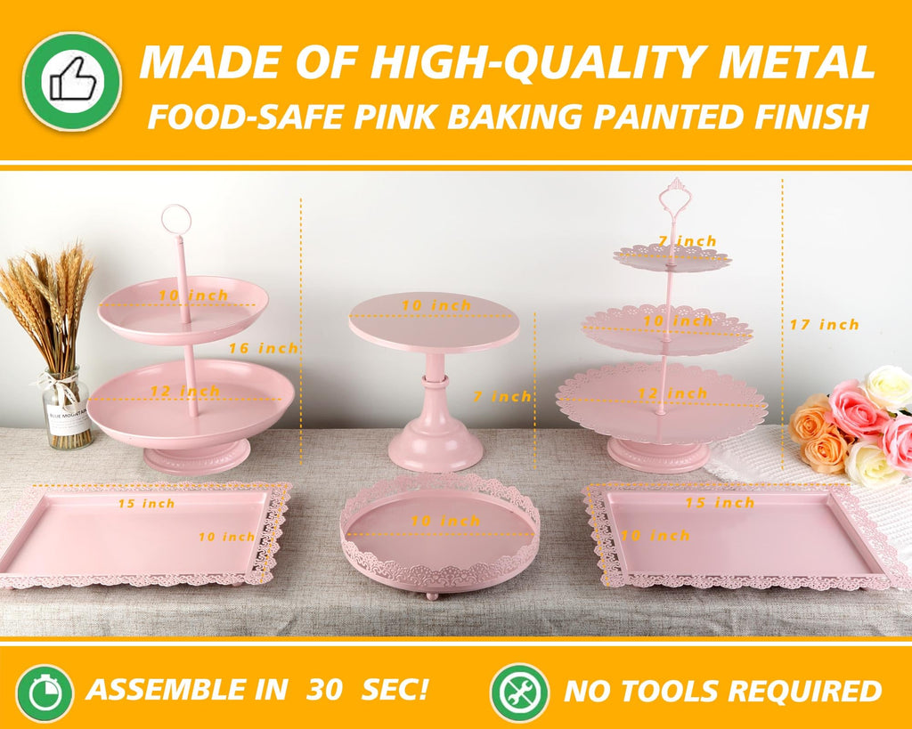 6 Pcs Metal Cake Stand Sets for Dessert Table, Cake Pop Stand Set & Dessert Table Trays & Tiered Cupcake Holder Perfect Display for Wedding, Party, Birthday, Baby Shower, Decorations (White)