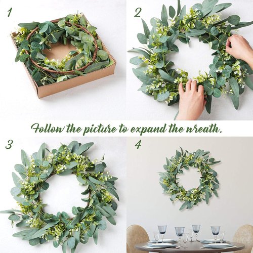 Eucalyptus Wreath - 19'' Green Spring & Summer Decor | Artificial Farmhouse Wreath for All Seasons