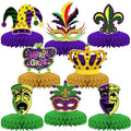 Mardi Gras Theme Party Decorations,8 PCS KSKSPE Mardi Gras Centerpieces for Tables Honeycomb Centerpieces 3D Mardi Gras Theme Party Decor Supplies Boys Girls
