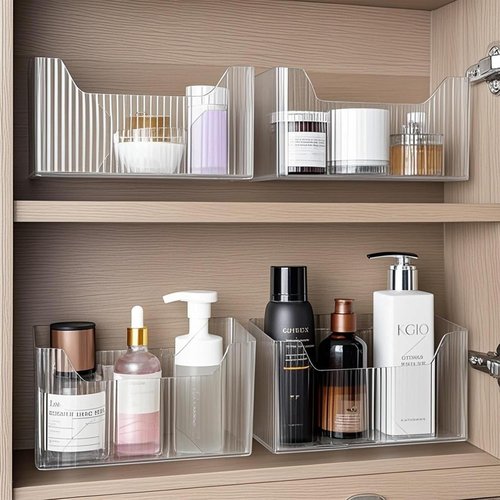 Clear Cabinet Door Organizer by [Brand Name] - 2 Pack Adhesive Wall Mounted Bins for Kitchen, Bathroom & Office Storage