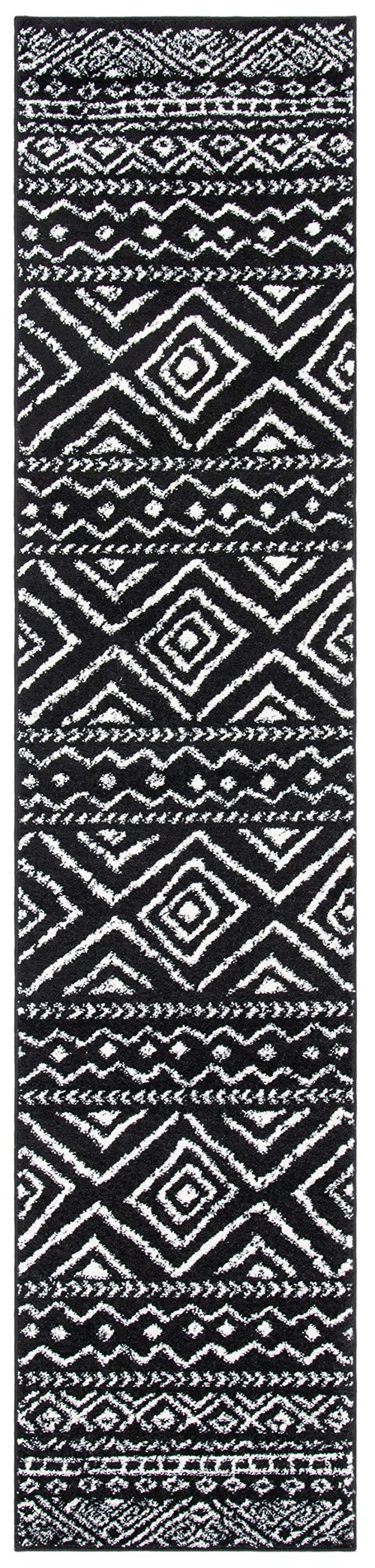 SAFAVIEH Tulum Collection Runner Rug - 2' x 13', Black & Ivory, Moroccan Boho Distressed Design, Non-Shedding & Easy to Clean, Ideal for Living Room, Hallway, Foyer, Bedroom (TUL267Z)