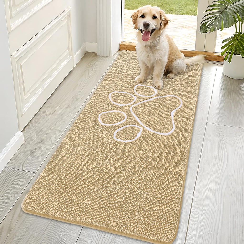 OLANLY Dog Door Mat - Absorbent Non-Slip Mud Mat for Muddy Paws | 70x35 Beige Chenille Design