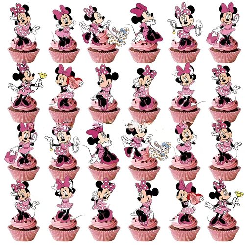 24PC Cartoon Pink mouse Party Cake Topper, Pink mouse Birthday Cake Decoration supplies