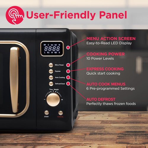 Frigidaire Retro Microwave - 0.7 Cu. Ft. Compact Design in Black-Gold Finish