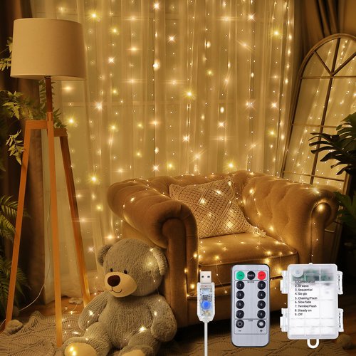 Meonum Curtain Tapestry Backdrop String Lights, Each 13 Strings 6.6 x 5 ft Tapestry Fairy String Light, 8 Modes Window Wall Hanging Light Strings for Bedroom Christmas Curtain Decor(3 Pack)