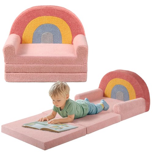 little dove Extra Wide Soft Toddler Couch Fold Out, 2-in-1 Kids Couch, Convertible Kids Sofa to Lounger, Comfy Toddler Chair, Kid Furniture for Playroom, Ideal Gifts for Boys & Girls, Pink